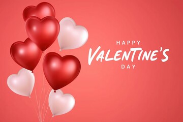 Love Banner: "HAPPY VALENTINE'S DAY" with Hearts and Balloons on a Gradient and Coral Background
