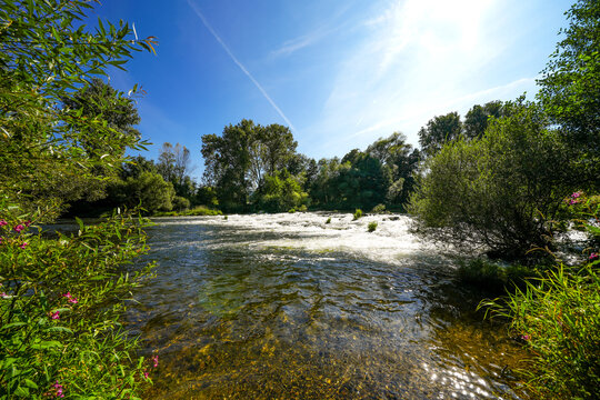 Sohlgleite on the Eder near Bad Wildungen with the surrounding landscape Nature conservation on the river.
