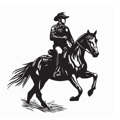 Mounted Police Officer Riding Horse Vector Image isolated on white background.