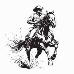 Black and white Mounted Police Officer Riding Horse Vector Image isolated on white background.