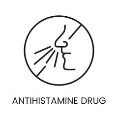 An icon of a nose profile with a circular frame in vector, representing allergy protection and sneezing prevention, with an editable stroke