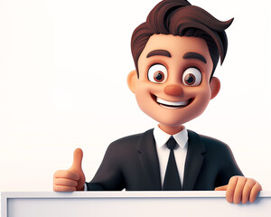 Cheerful Businessman Illustration Giving Thumbs Up With Blank Sign for Business Promotions