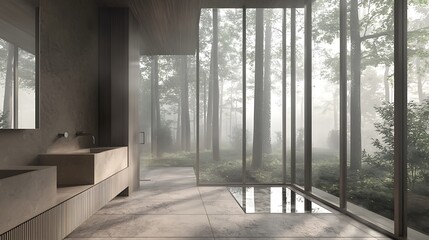 Obraz premium A bathroom with a shower and sink