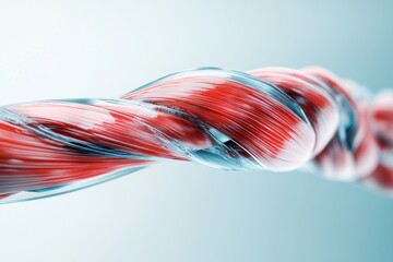 Abstract red and blue spiral, twisted glass-like texture, 3D rendering.