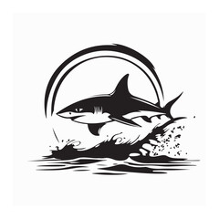 Shark Jumping Elegantly in the Sea with the Sun Shining Behind Image vector isolated on white background.