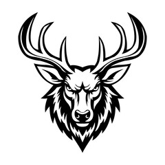 Inspirational logo design illustration of an antlered deer head which symbolizes strength and elegance