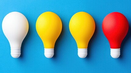 Colorful Light Bulbs Arrangement on Blue Background