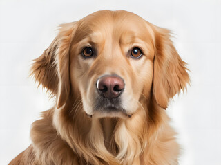 Adorable golden retriever's transparent portrait against a crisp white background