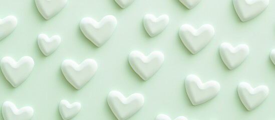 Obraz premium Pastel green background with many white hearts.