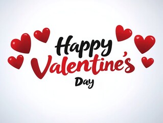 Minimalist Vector Valentine: "Happy Valentine's Day" with Red Hearts on a White Background