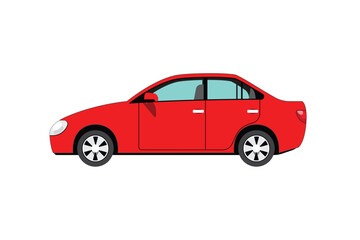 Red car on Side view isolated on the white background. Modern urban transport design. Automobile industry, flat vector graphic. white background
