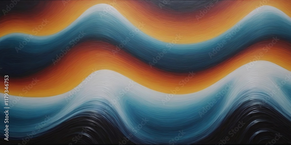 Poster the painting is a colorful abstract of waves with a blue and white background