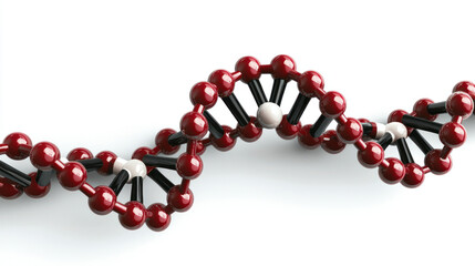 Pharmaceutical research DNA sequencing and virus cures concept. DNA helix structure with red and black molecular representation, showcasing complexity