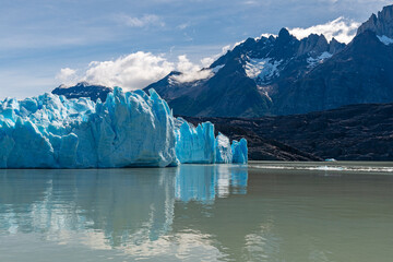 Grey Glacier reflection, Torres del Paine national park, Patagonia, Chile.