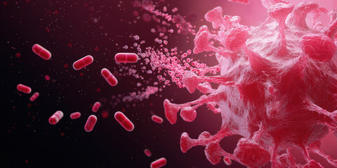 Pharmaceutical research DNA sequencing and virus cures concept. visually striking simulation of virus being eradicated, showcasing vibrant details and dynamic