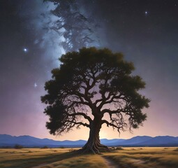 Illustration of tree with starry sky.