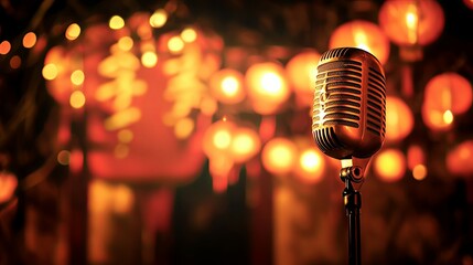 Vintage Microphone in Warmly Lit Festive Setting