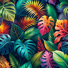 Vibrant Tropical Leaf Pattern for Summer Designs.