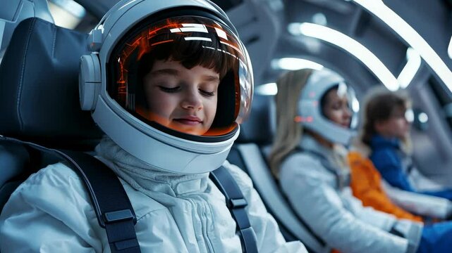 Young astronauts prepare for an adventurous journey in futuristic space travel setting
