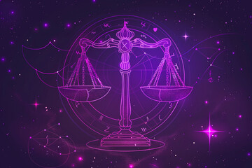 Astrological abstract composition with concept of Libra zodiac sign symbol, abstract vivid composition consists of fictional unreal fantastic vision on background