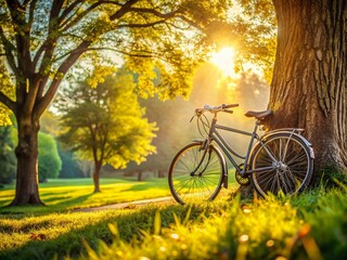 Naklejka premium Candid Shot: Sports Bicycle in Lush Park Setting - High-Resolution Stock Photo