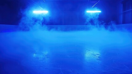 Mystical Blue Ice Rink Foggy Atmosphere Neon Lights Winter Sport Scene