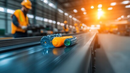Industrial workers handling tools on a production line factory setting bright environment close-up view manufacturing process