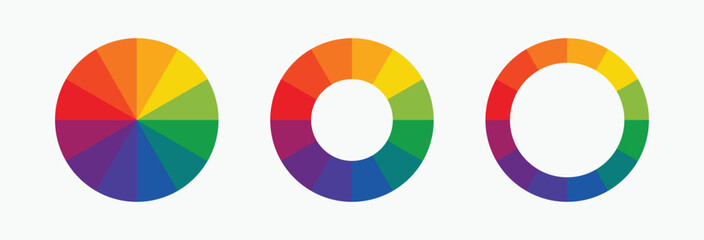 set Twelve part RGB color wheel featuring red, blue, yellow, green, orange, and purple, presented as a vector design on a white background.
