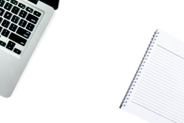 Blank notebook and laptop with empty space  isolated on white