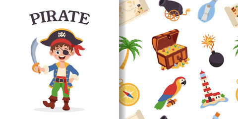 Pirate pattern. Seamless pattern with pirate elements. Pirate concept.