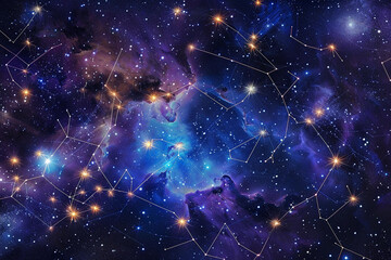 Astrological abstract composition with empty starry sky for zodiac sign symbol, abstract vivid composition consists of fictional unreal fantastic vision on background