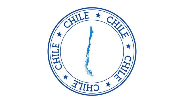 Chile intro. Badge with the circular name and map of country. Chile round logo animation.