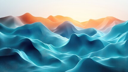 Obraz premium Abstract landscape with blue and orange undulating hills.