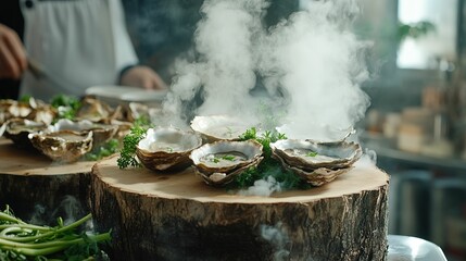 some delicious food are on the table and comes smoke from the food.