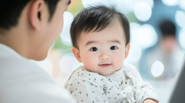 Asian software engineer typing on a laptop, with abstract binary codes and tech graphics subtly overlaid, representing innovation.