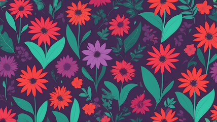 Flower and plants background, minimalist patterns use for graphic design or wallpaper. using colors red, green, purple