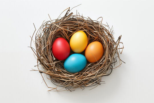 Easter eggs in a nest, isolated on white background - Powered by Adobe