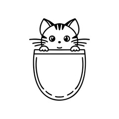 Adorable kitten peeking from a pocket silhouette, vector format, ideal for t-shirt prints, stickers, and creative pet designs