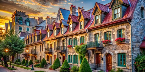 Fototapeta premium Charming Montreal Townhouses: French Architecture in Urban Setting