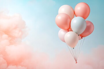 Love-filled balloons floating high valentine's day celebration dreamy sky whimsical view