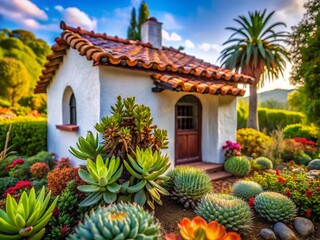 Charming Spanish-Style Casa: Stucco Walls, Terracotta Roof, Succulent Garden