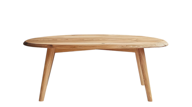 Modern wooden table with a smooth finish, elegantly displayed against a simple background in a well-lit interior setting on transparent background