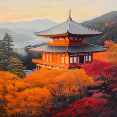 Obraz premium 夕暮れの寺