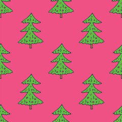 Seamless pattern with geometric minimal scandinavian Christmas tree doodle for decorative print, wrapping paper, greeting cards and fabric