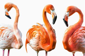 High Resolution of Collection of Flamingoes Isolated on Transparent or White Background