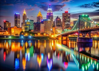 Fototapeta premium Cincinnati Ohio Cityscape Skyline Night Photography - Urban Architecture Panoramic View