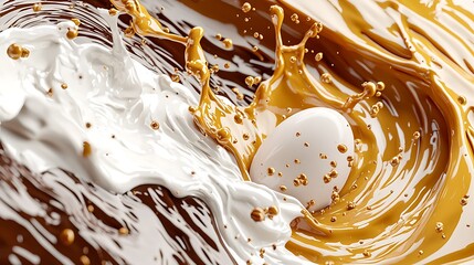 White and brown liquid splash with egg.