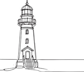 Minimalist Line Drawing of Lighthouse Tower – Vector Art Illustration