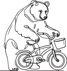 Vector Art of a Big Bear Cycling. A Unique Line Drawing Illustration
