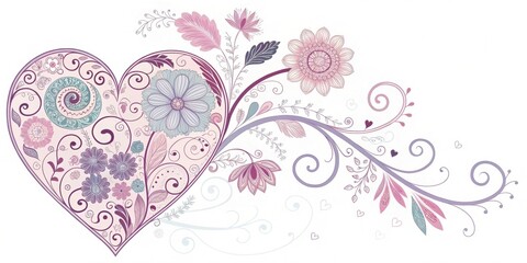 An Ornate Floral Heart Design with Swirling Vines and Delicate Flowers